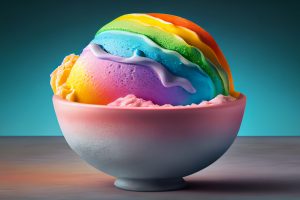 Multi colored dessert balls on wooden background, indulgence galore ,generative artificial intelligence